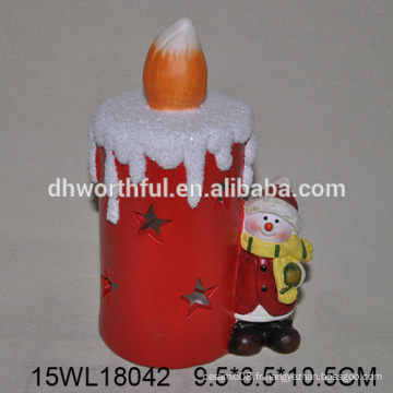 Led light christmas snowman decoration in ceramic